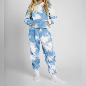 Blue Tie-Dye Jogger Sweatpants and Hoodie Set